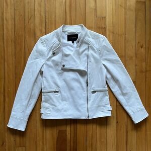 Banana Republic White Cropped Moto Jacket Faux Leather Zip Collar Sz Small women